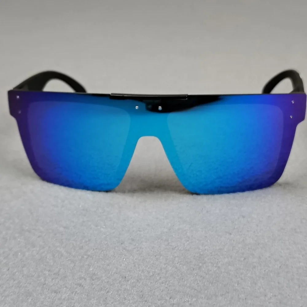 Rebel Reaper Sunglasses Blue Mirror Heat Wave Style Black Frame Surfer Biker NEW